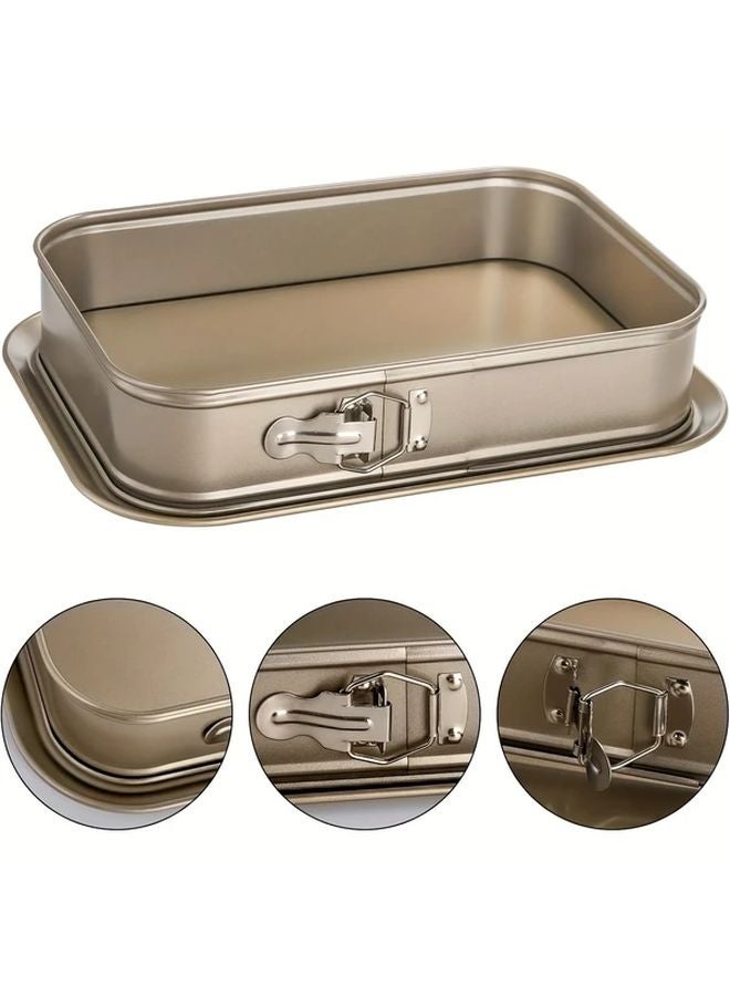 Golden Non Stick Rectangular Cake Pan With Removable Bottom And Quick Release Clasp Lid - Image 3
